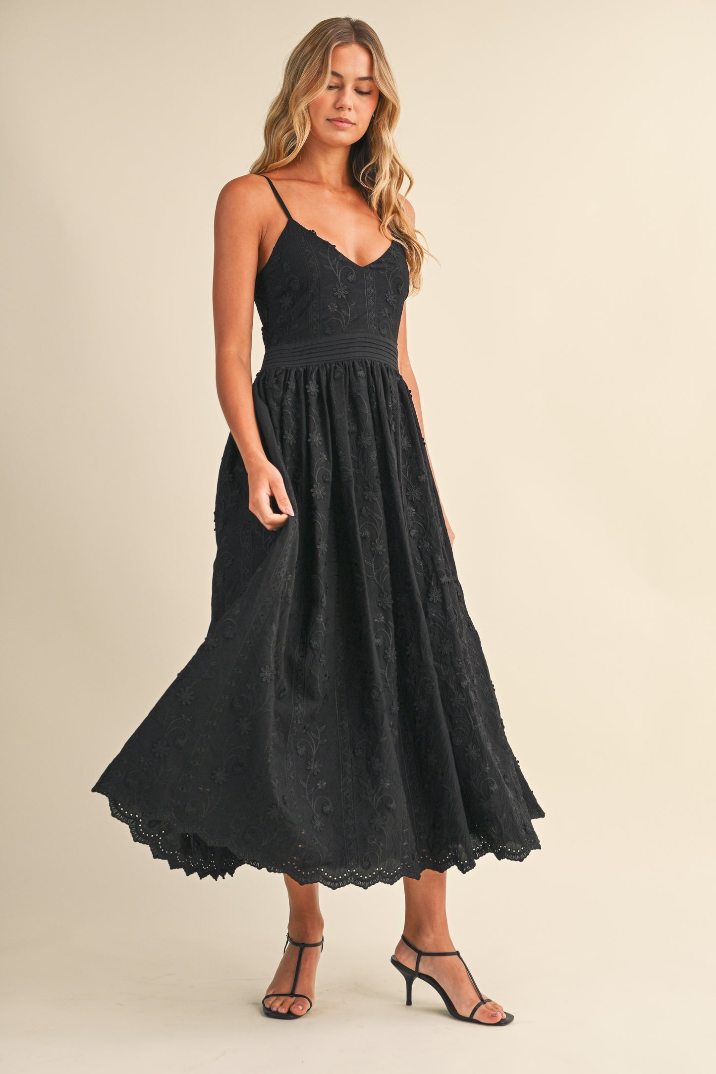 Black Floral Lace Midi Dress