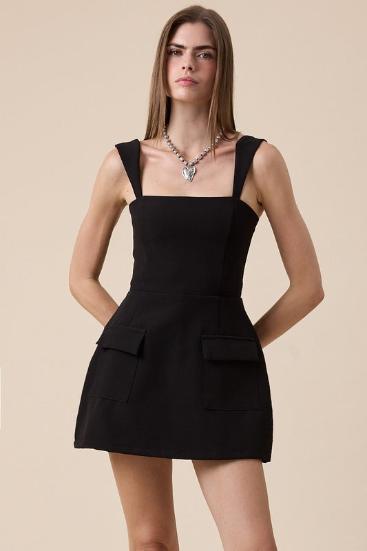 Black Mini Square Neck Dress