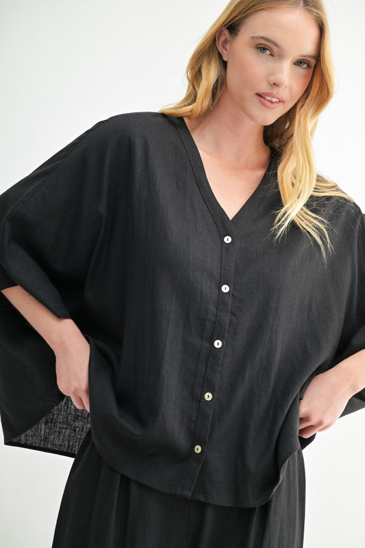 Black Linen Oversized Top