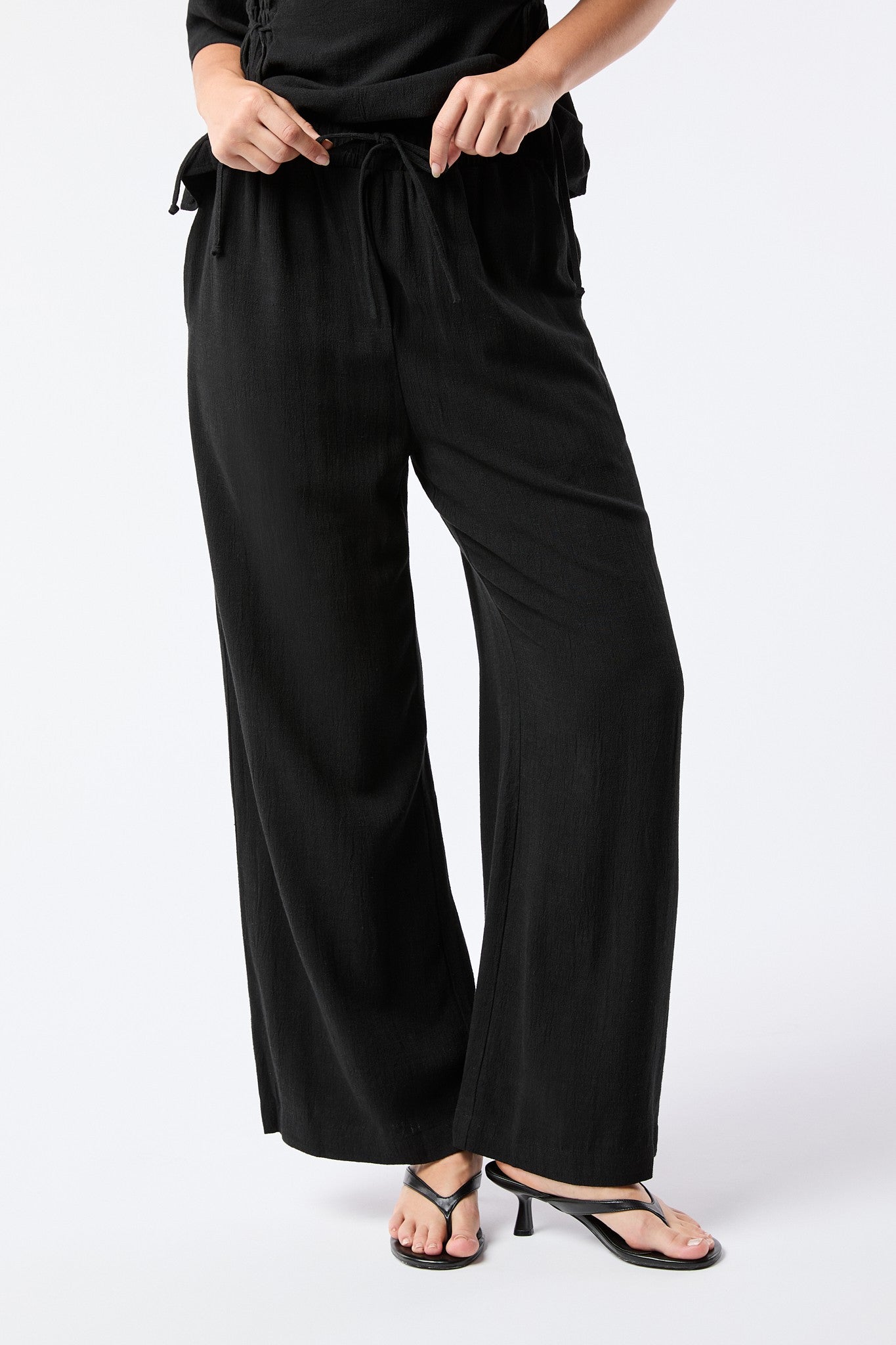 Black Drawstring Linen Pant