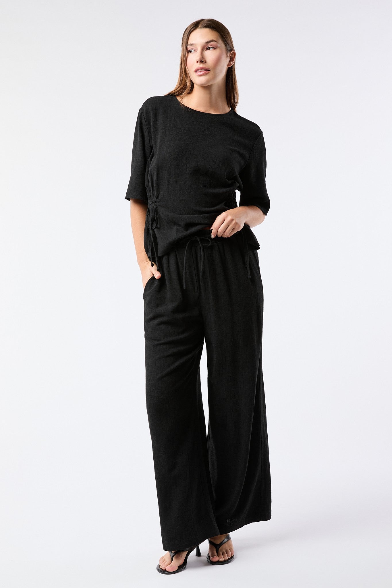 Black Drawstring Linen Pant