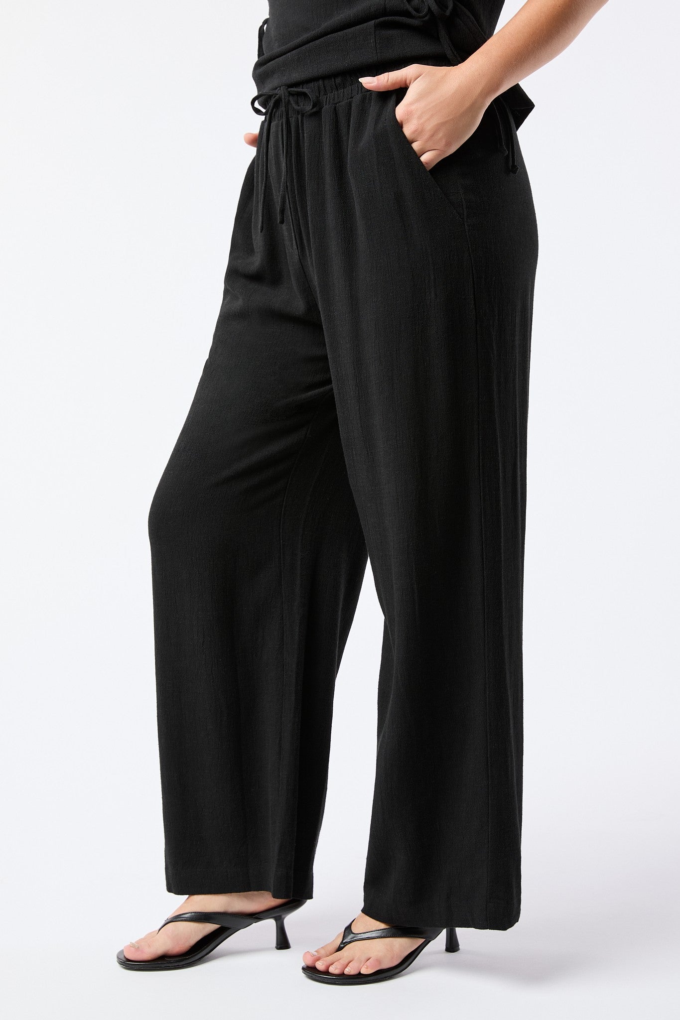 Black Drawstring Linen Pant