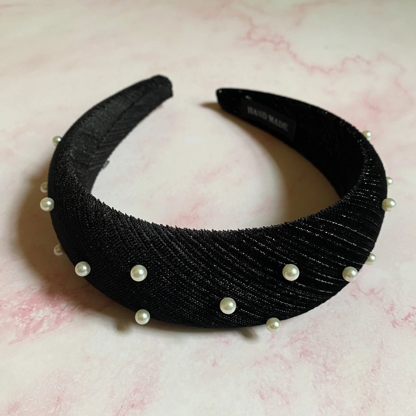 Silky Velvet Pearl Headband- Black