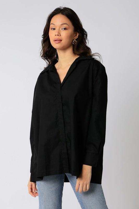 Black Poplin Button Up