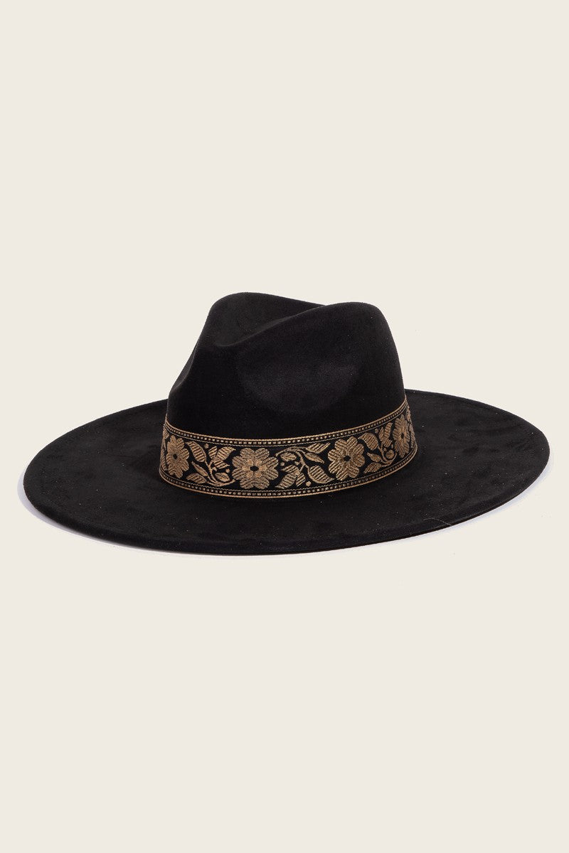 Ribbon Wide Brim Hat- Black