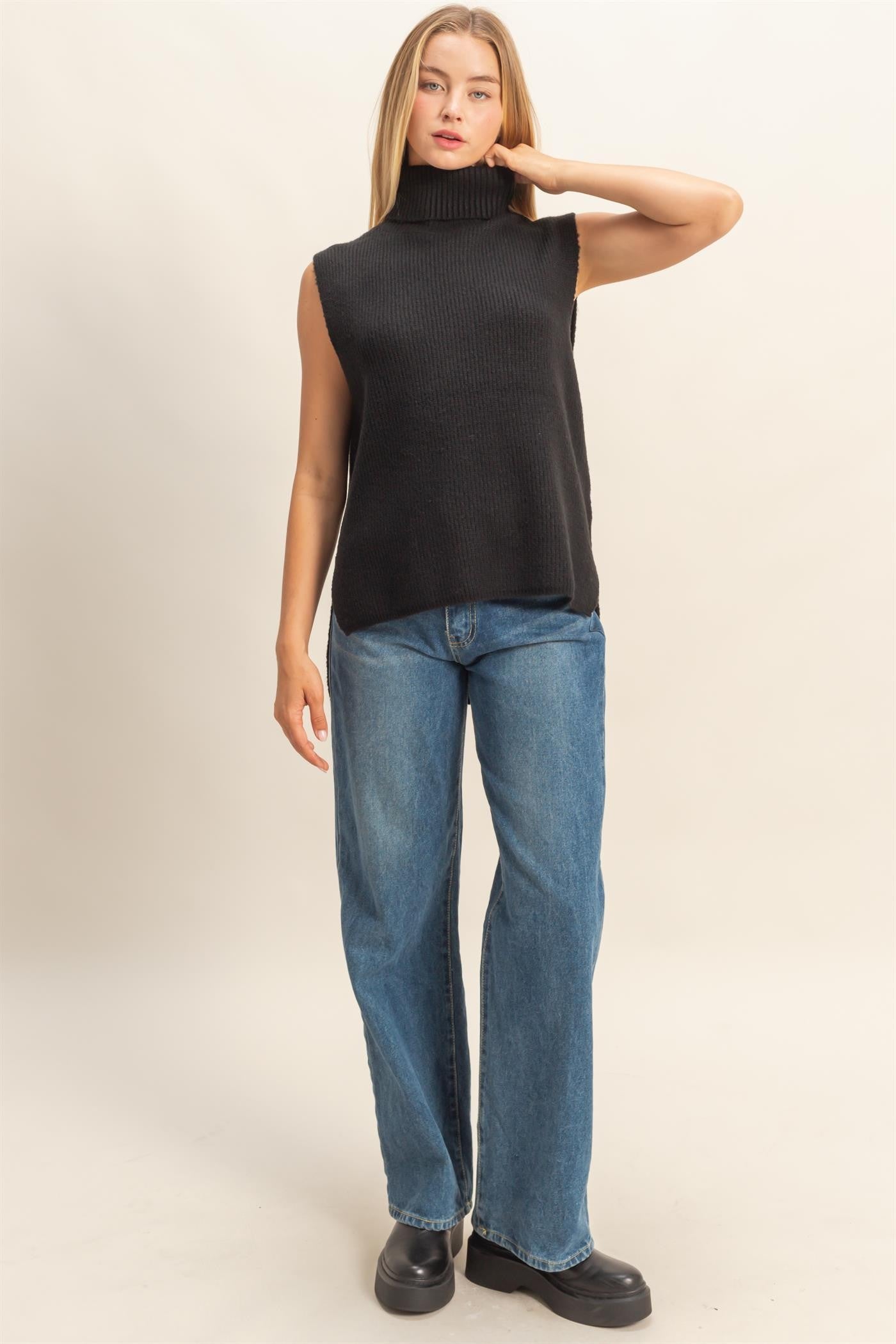 Black Sleeveless Turtleneck