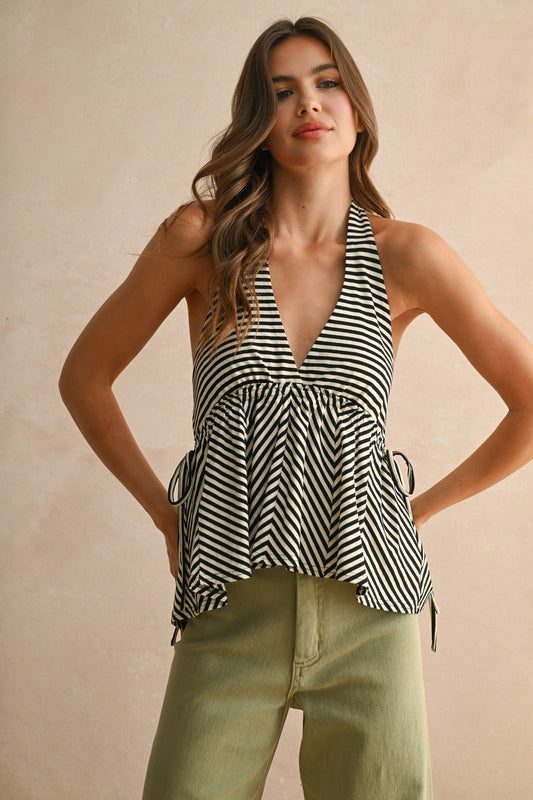 Black Jersey Stripe Halter