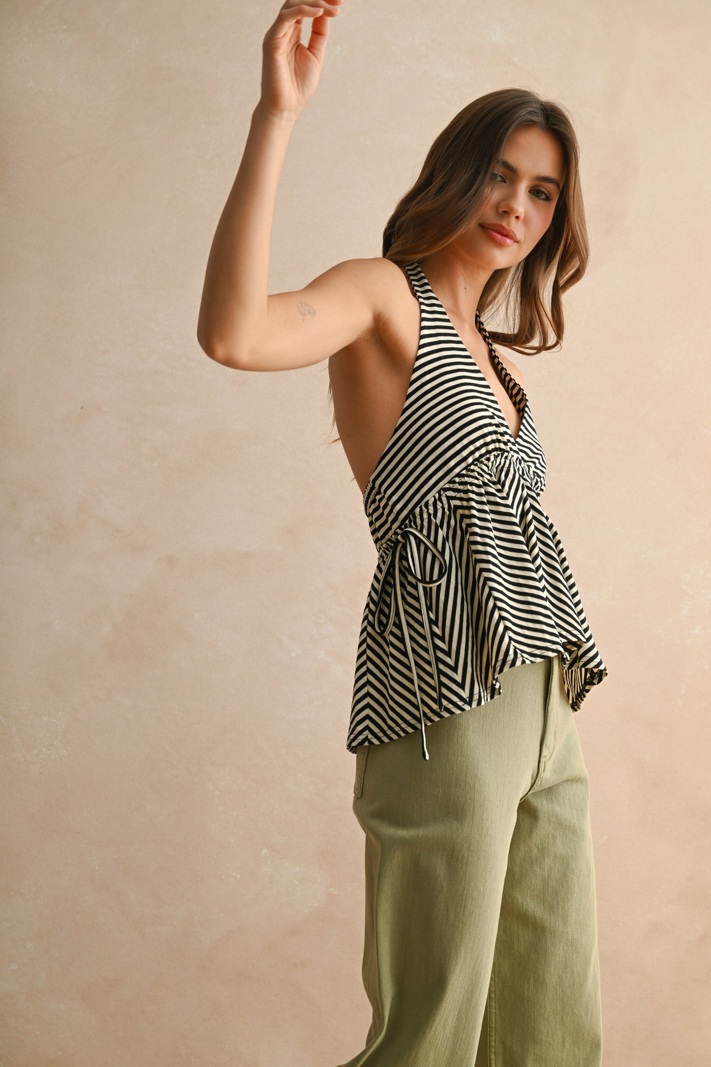 Black Jersey Stripe Halter