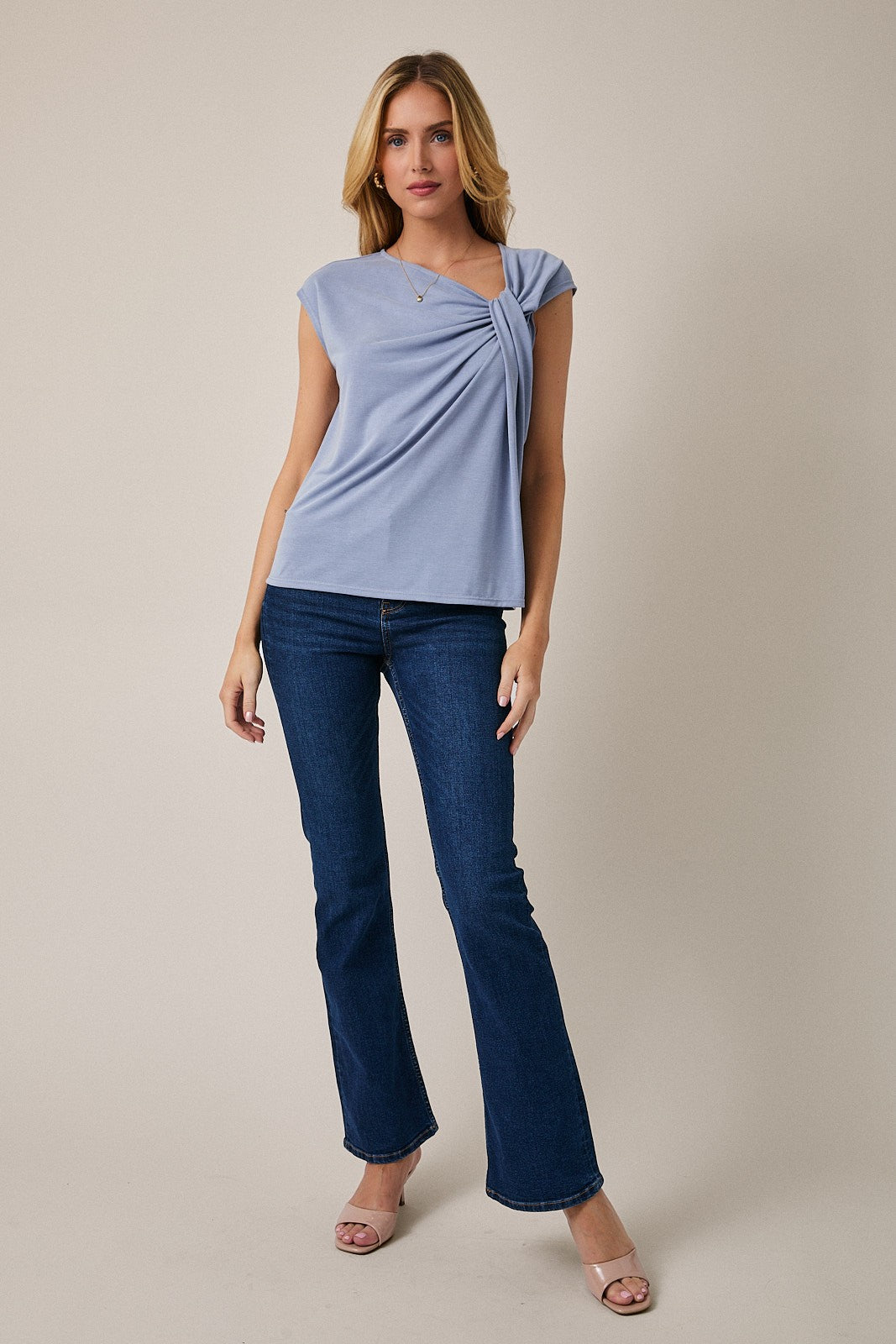 Dusty Blue Twist Front Top