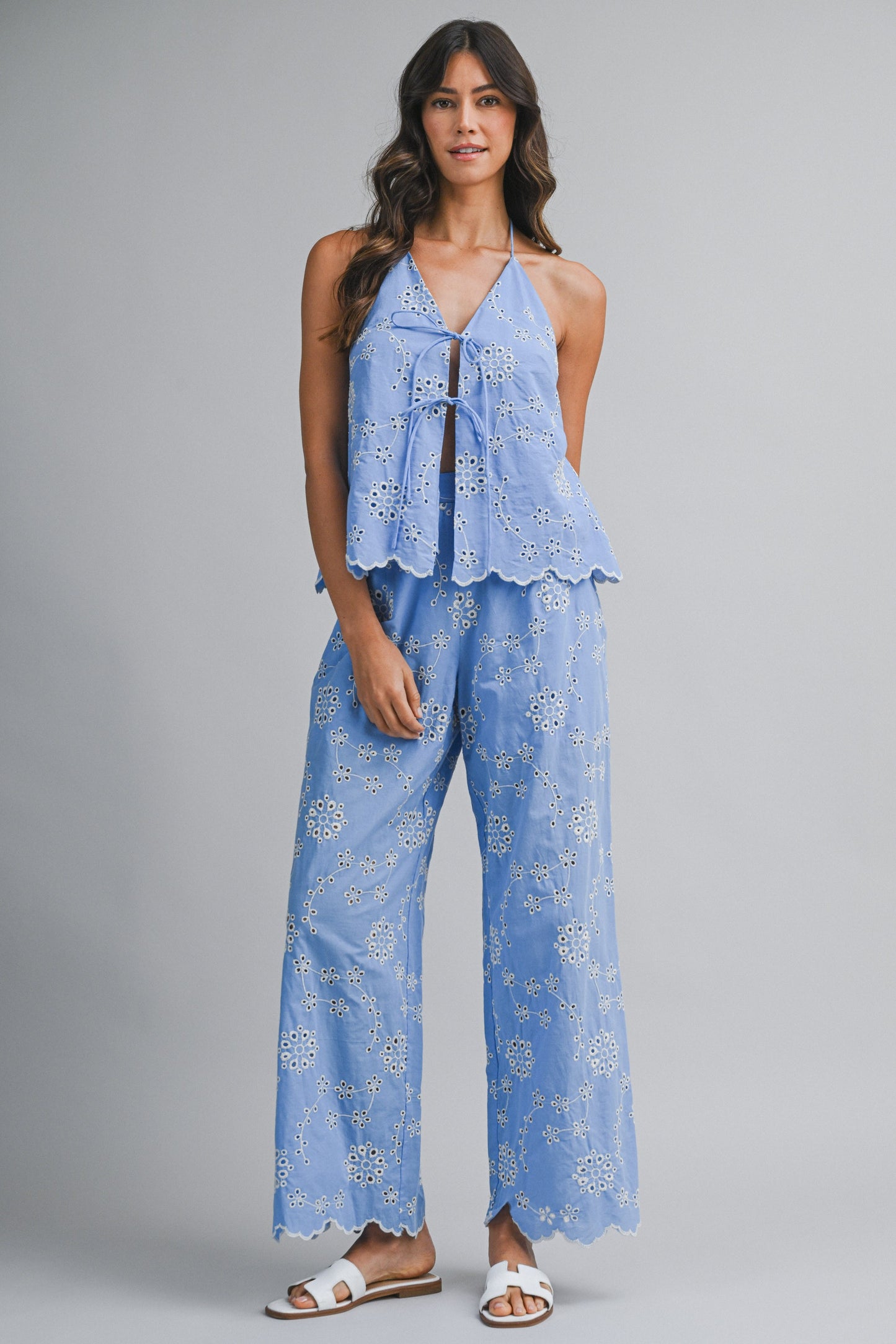 Blue Embroidered Pant