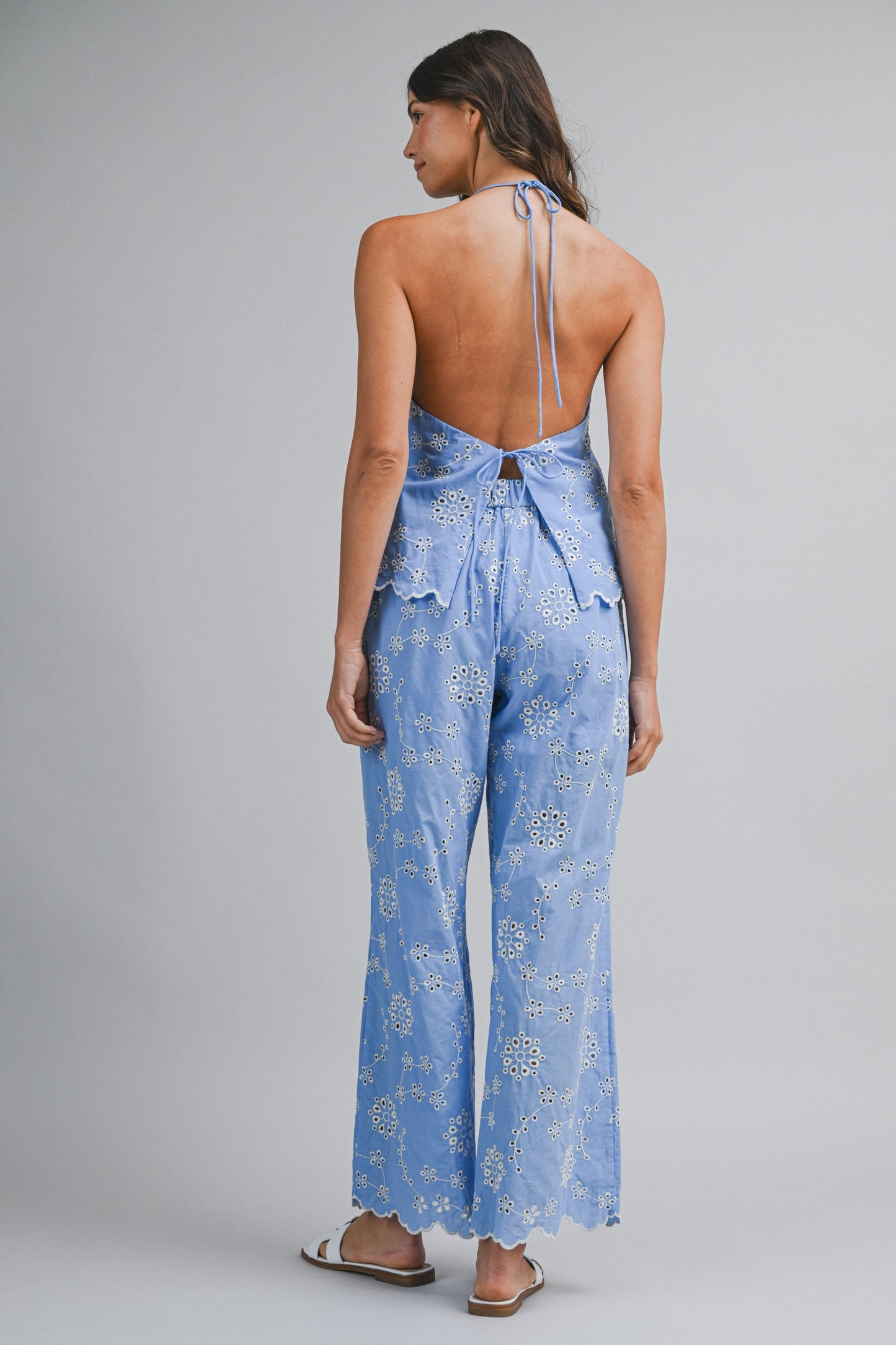 Blue Embroidered Tie Top