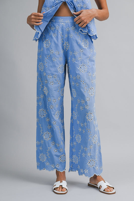 Blue Embroidered Pant