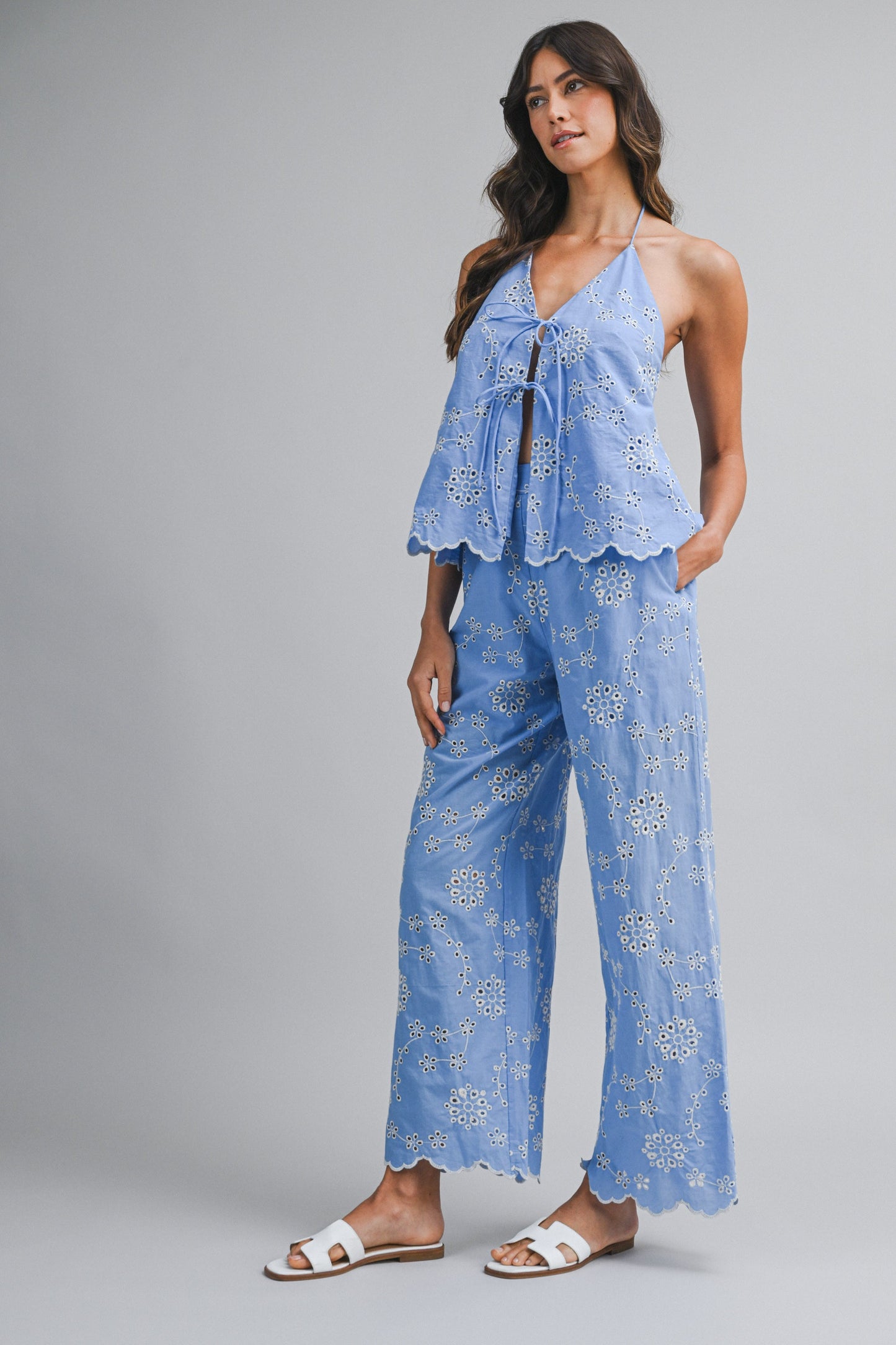 Blue Embroidered Pant