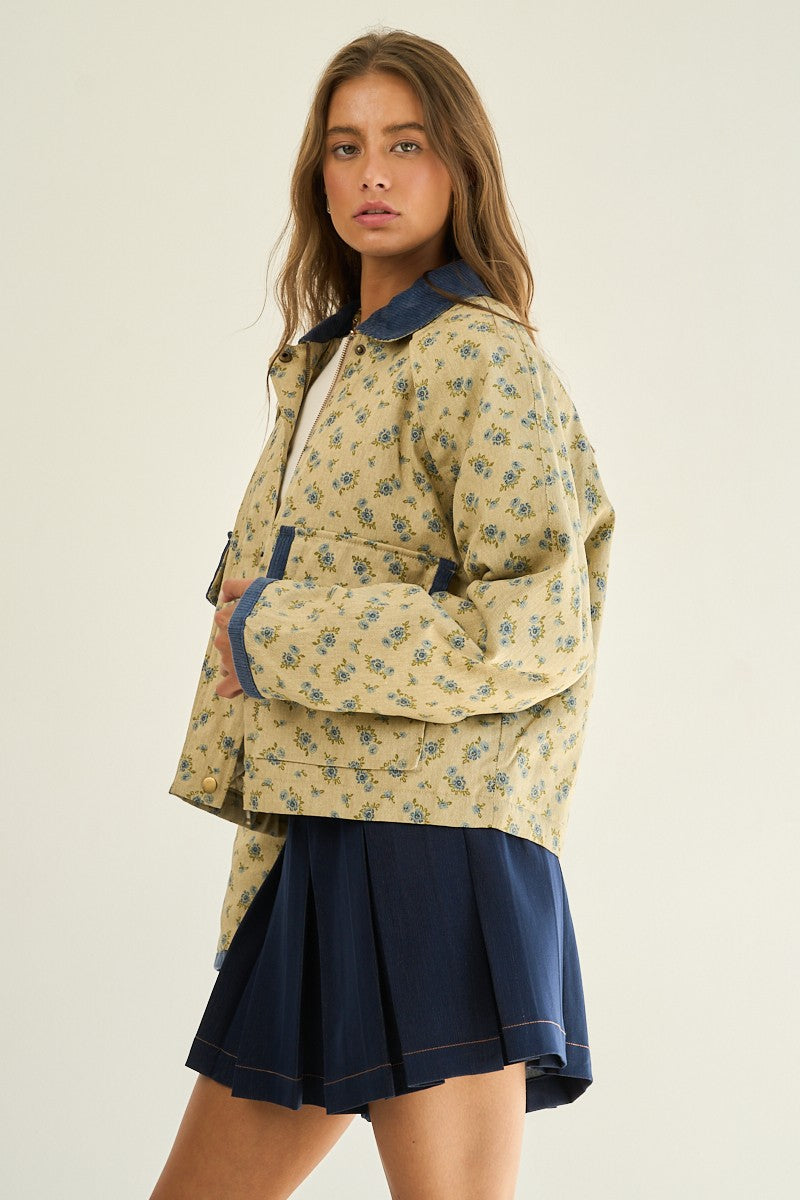 Blue Floral Fall Jacket