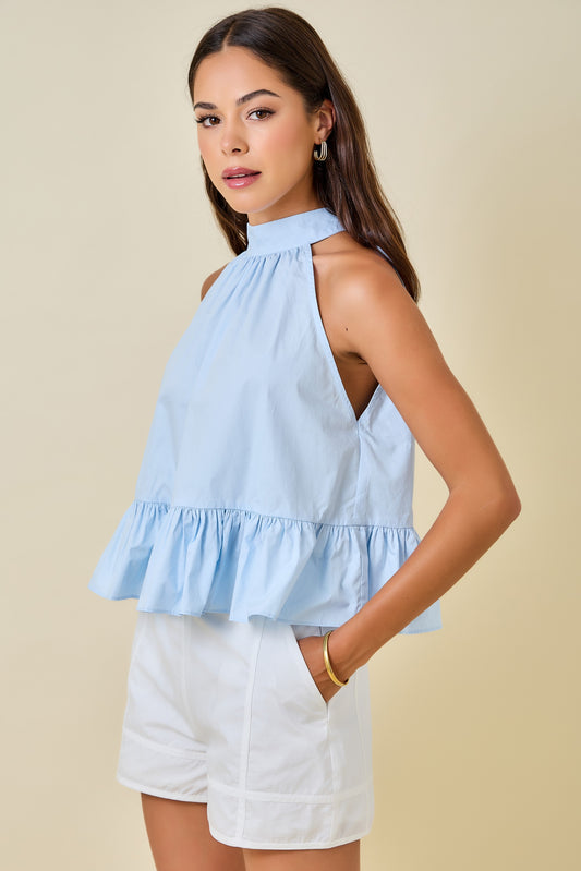 Blue Halter Neck Tie Top