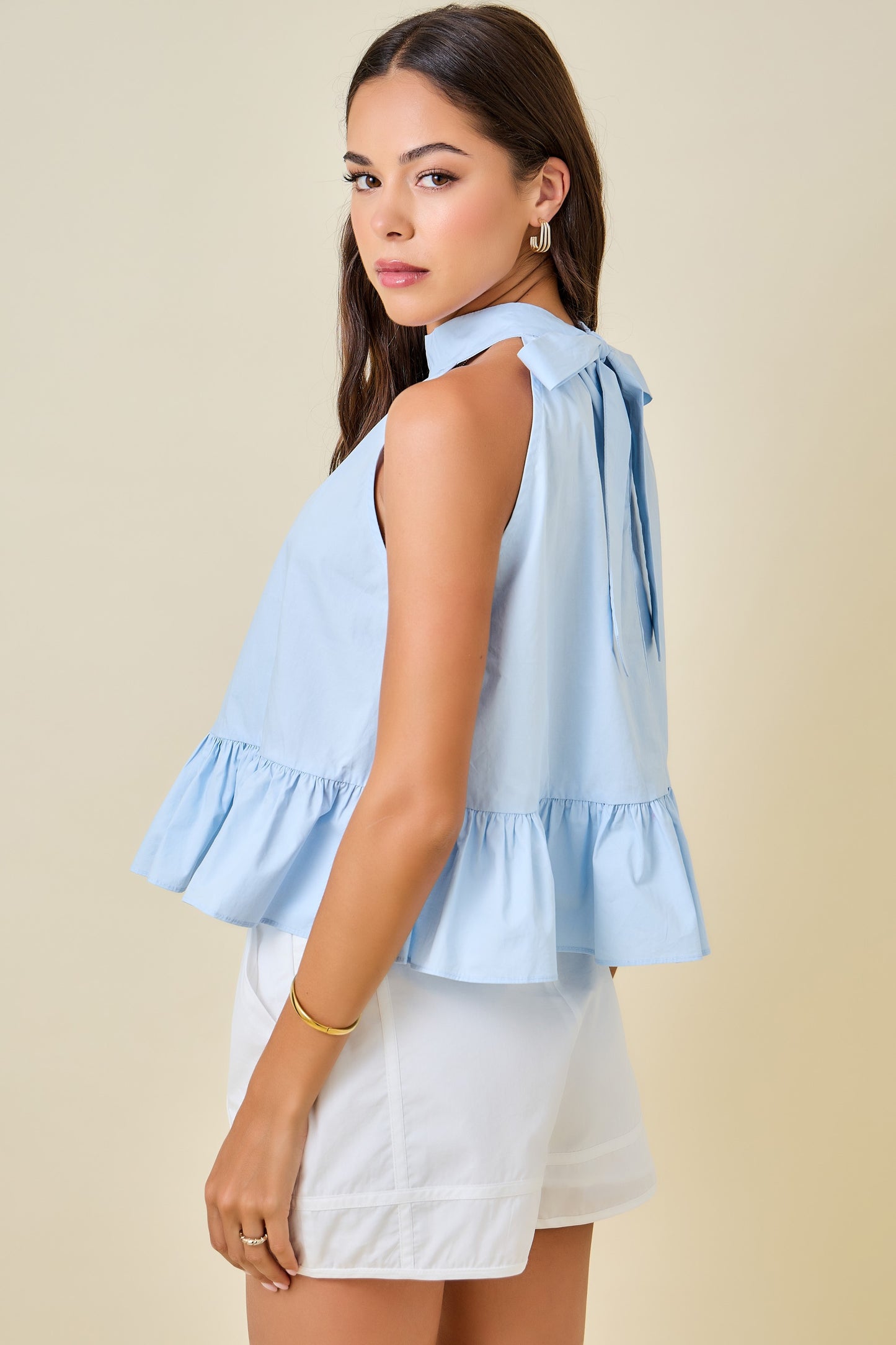Blue Halter Neck Tie Top