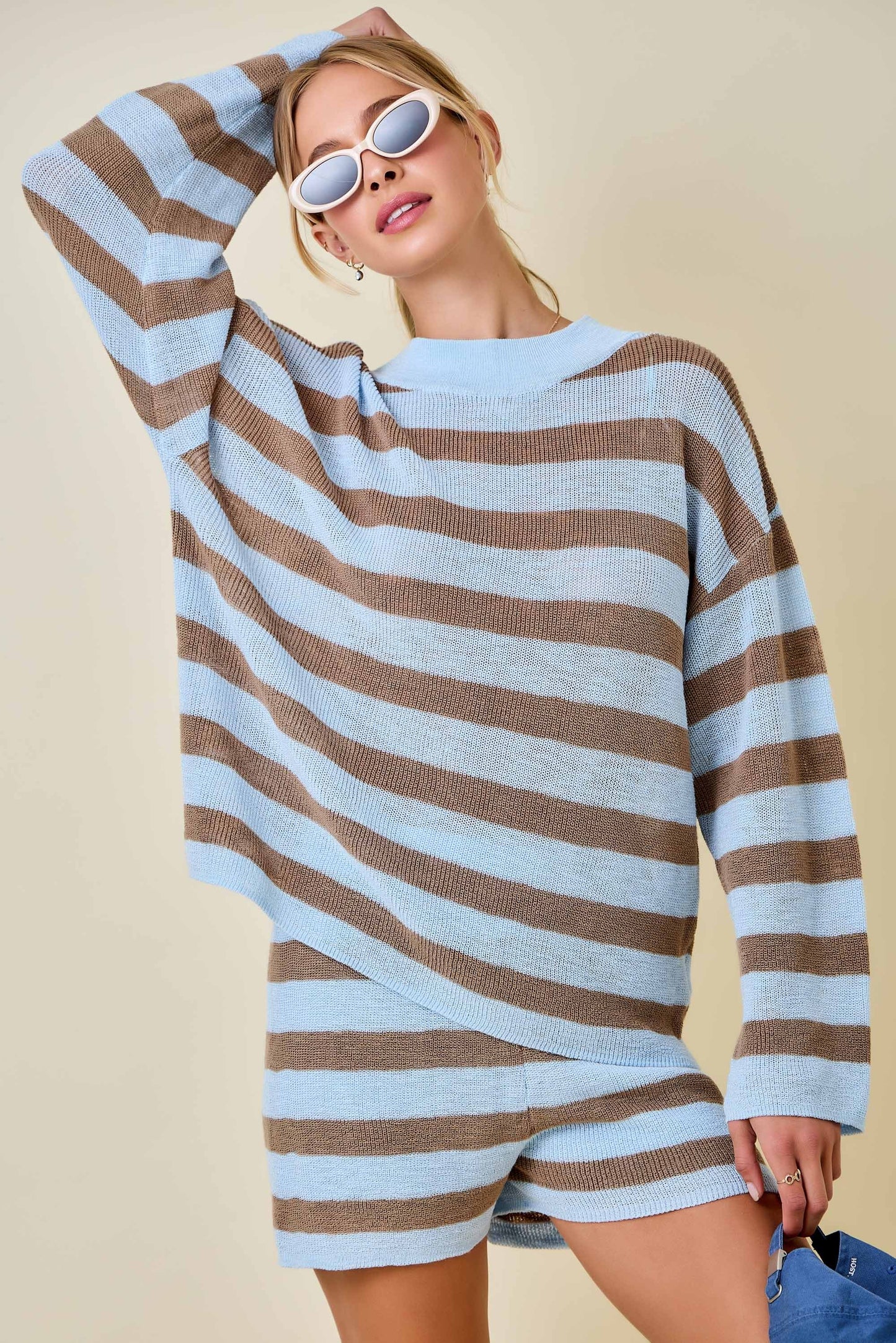 Blue Stripe Knit Shorts