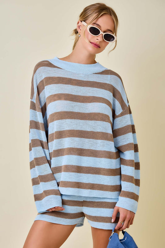 Blue Stripe Knit Long Sleeve
