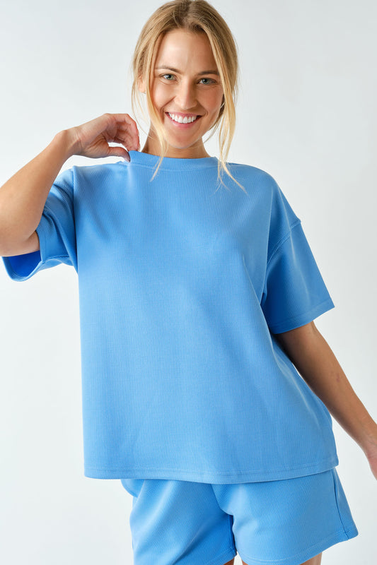Sky Blue Rib Knit Tee