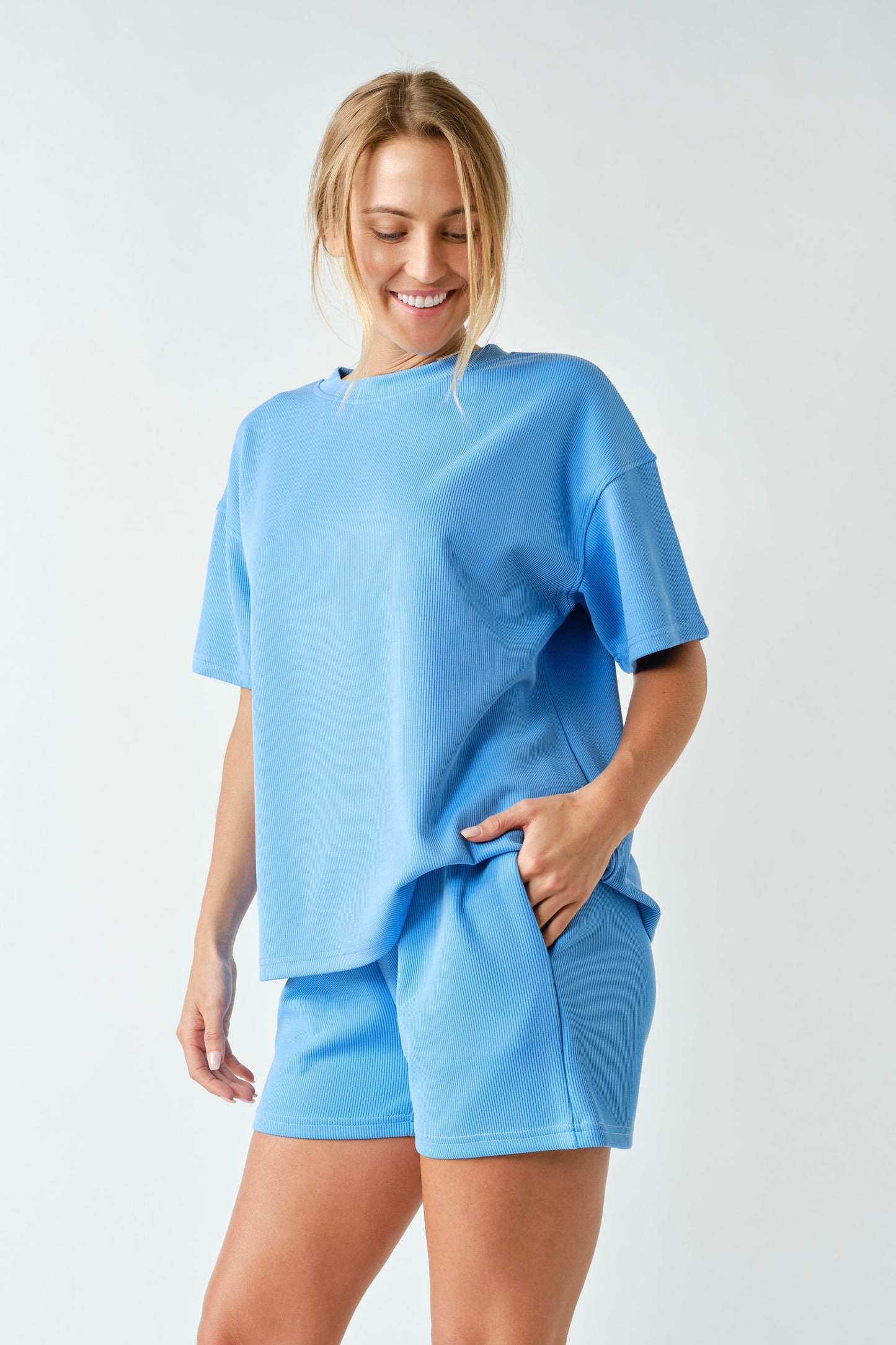 Sky Blue Rib Knit Tee
