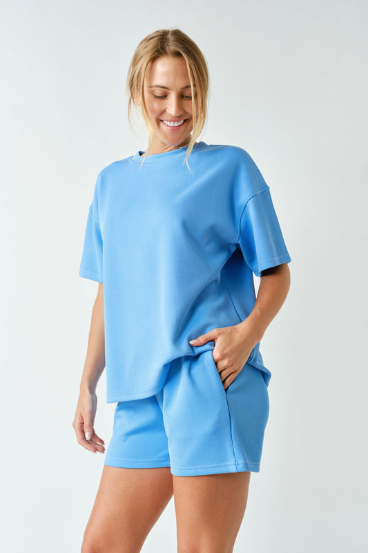 Sky Blue Rib Knit Shorts