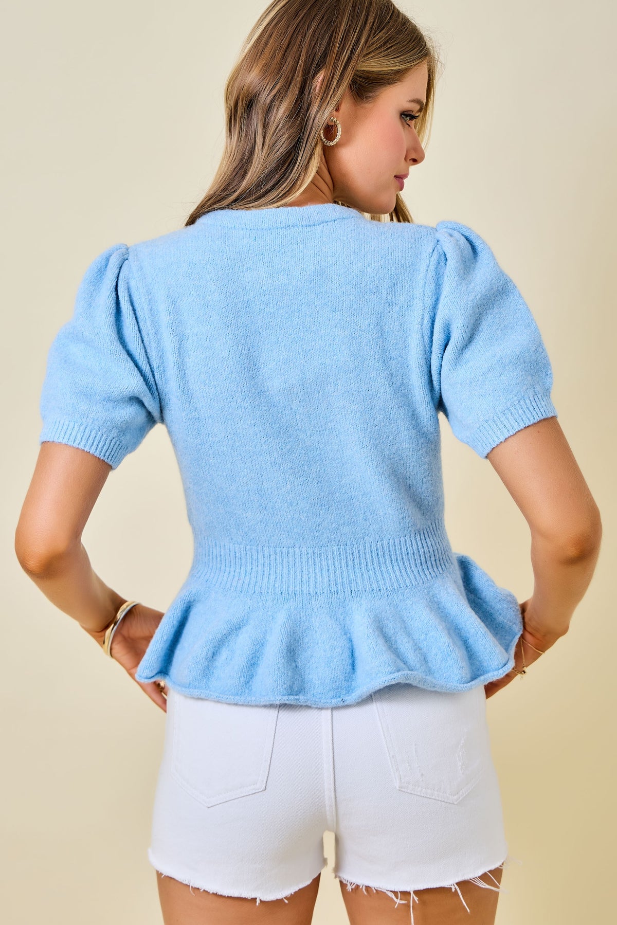 Blue Peplum Cardigan Top