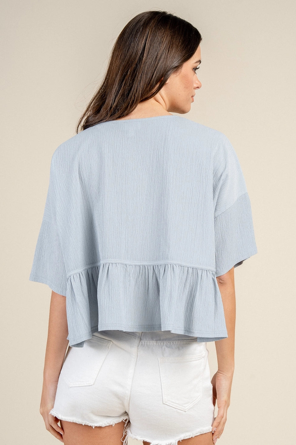 Blue Flowy Button Top