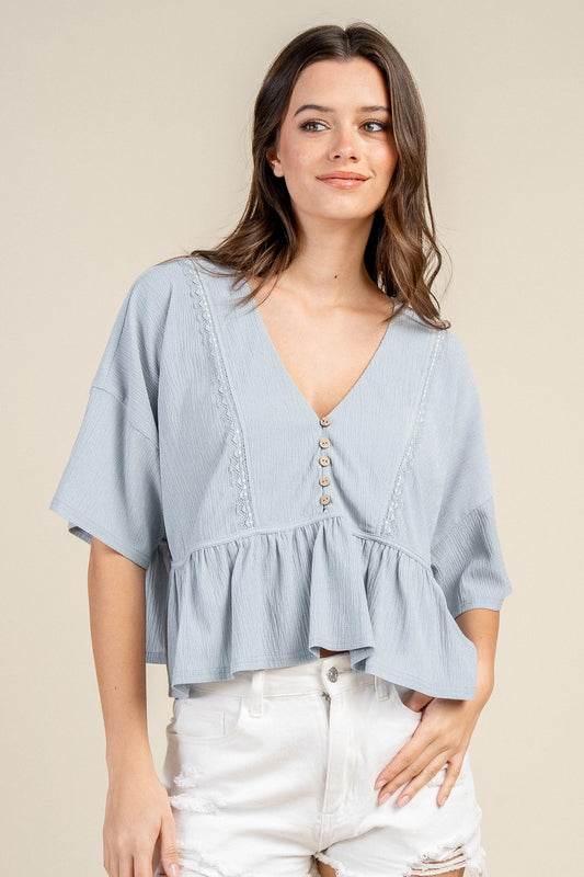 Blue Flowy Button Top
