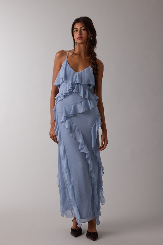 Blue Ruffle Maxi Dress