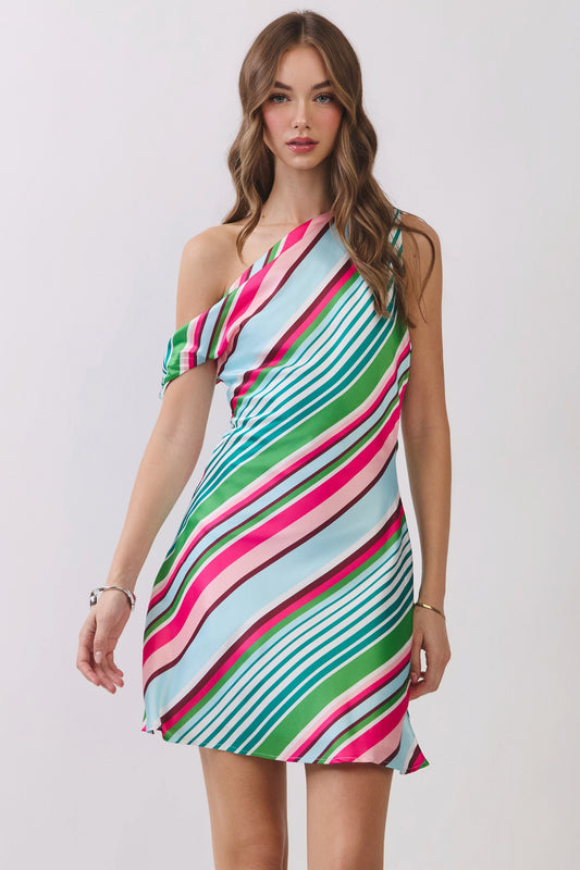 Stripe One Shoulder Mini