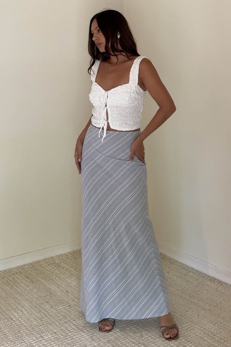 Blue Stripe Linen Maxi Skirt