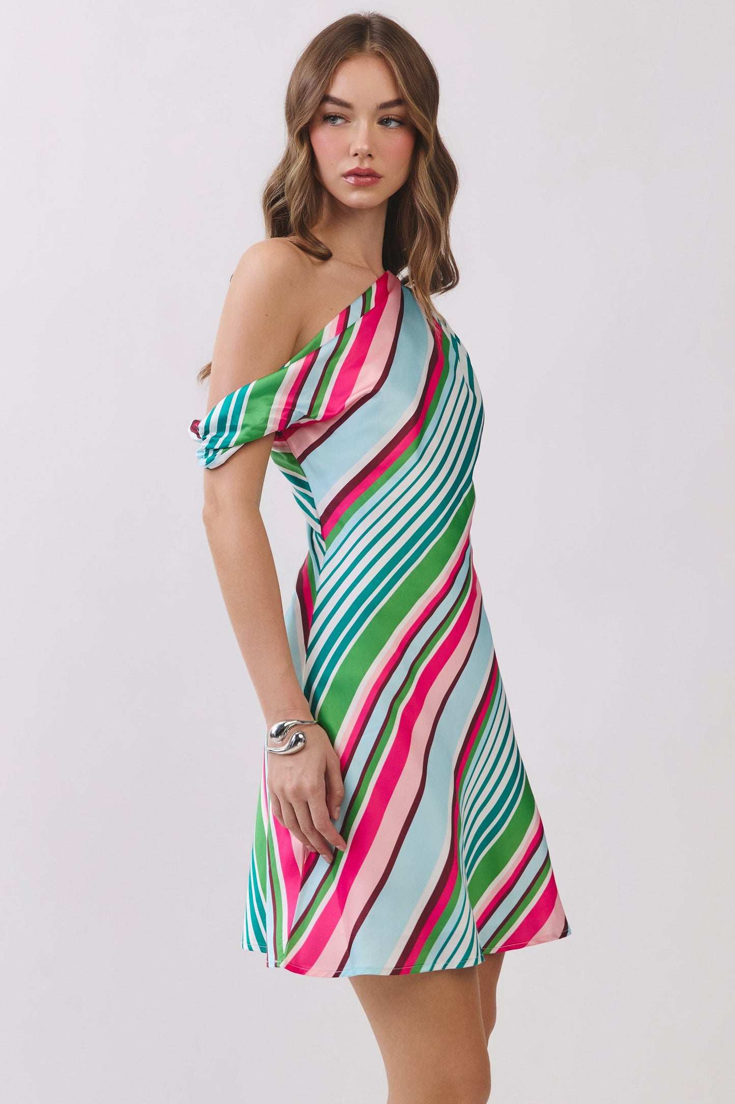 Stripe One Shoulder Mini