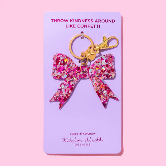 Pink Bow Confetti Keychain