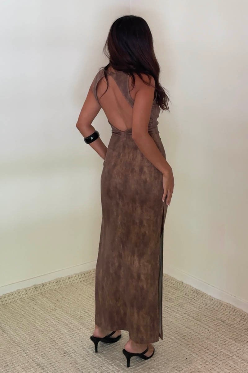 Washed Brown Open Back Maxi