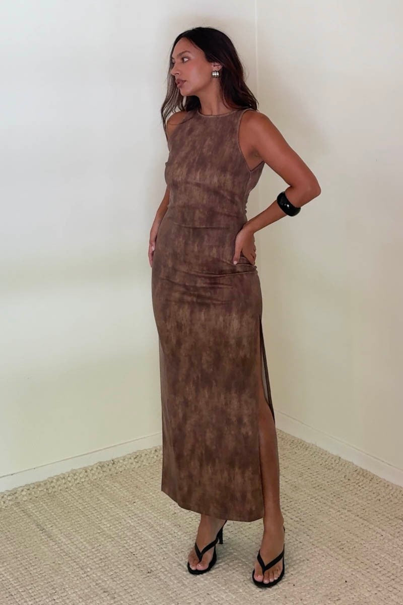 Washed Brown Open Back Maxi