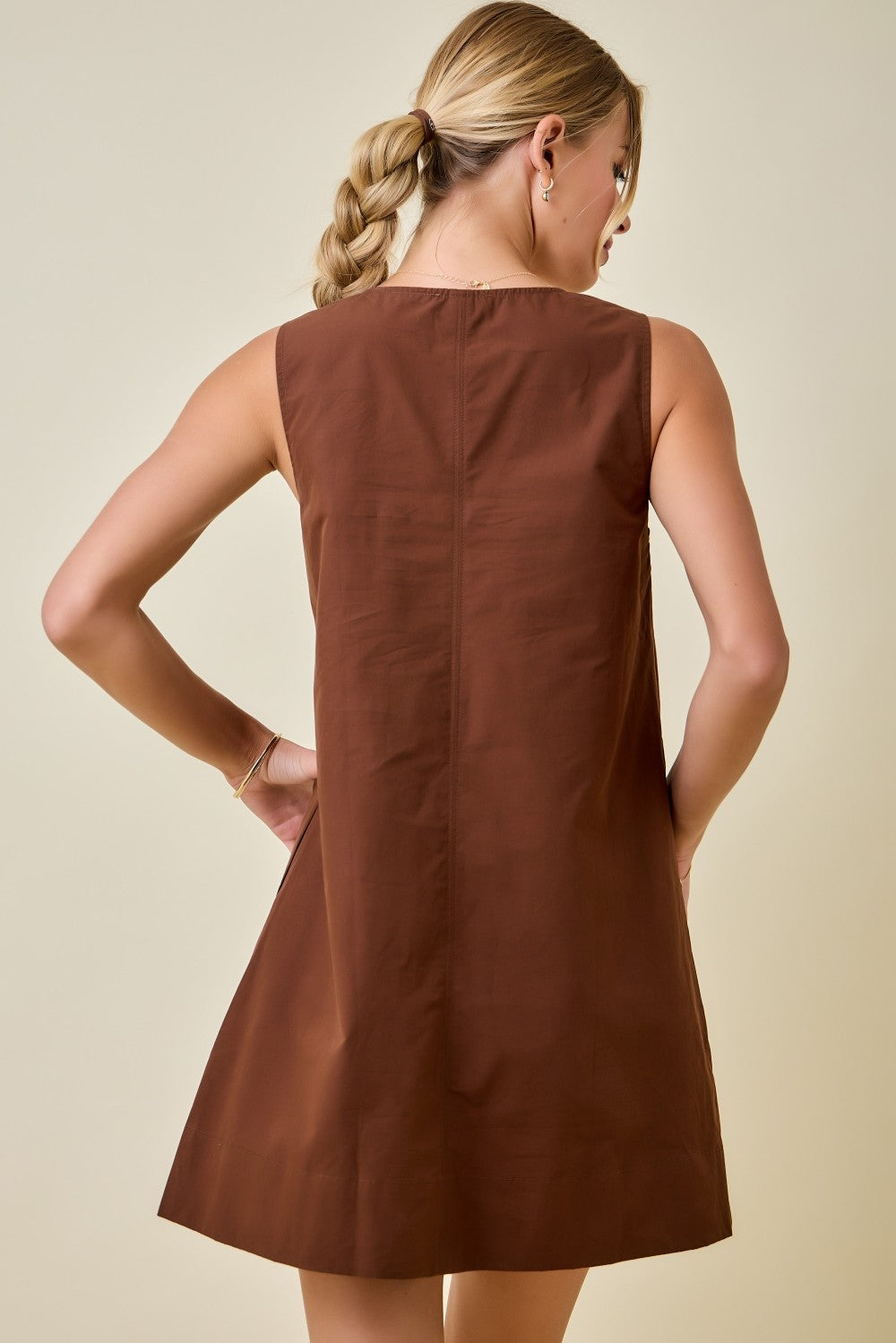 Brown Sleeveless Swing Dress