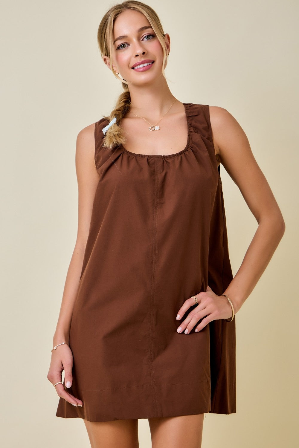 Brown Sleeveless Swing Dress