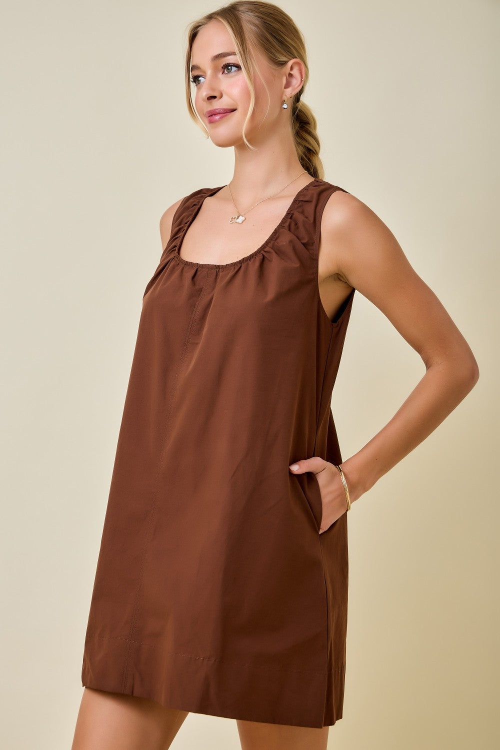Brown Sleeveless Swing Dress