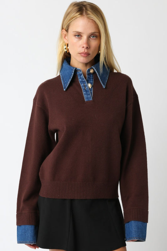 Brown Denim Contrast Sweater