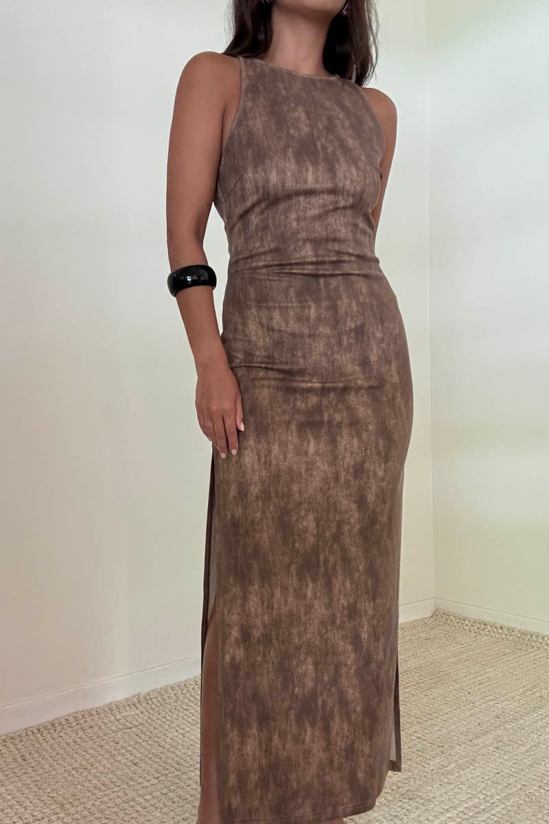 Washed Brown Open Back Maxi