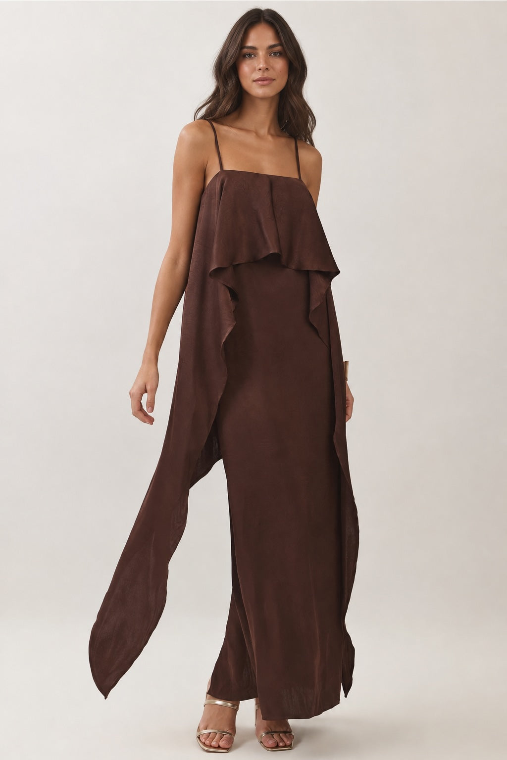 Brown Satin Overlay Maxi Dress