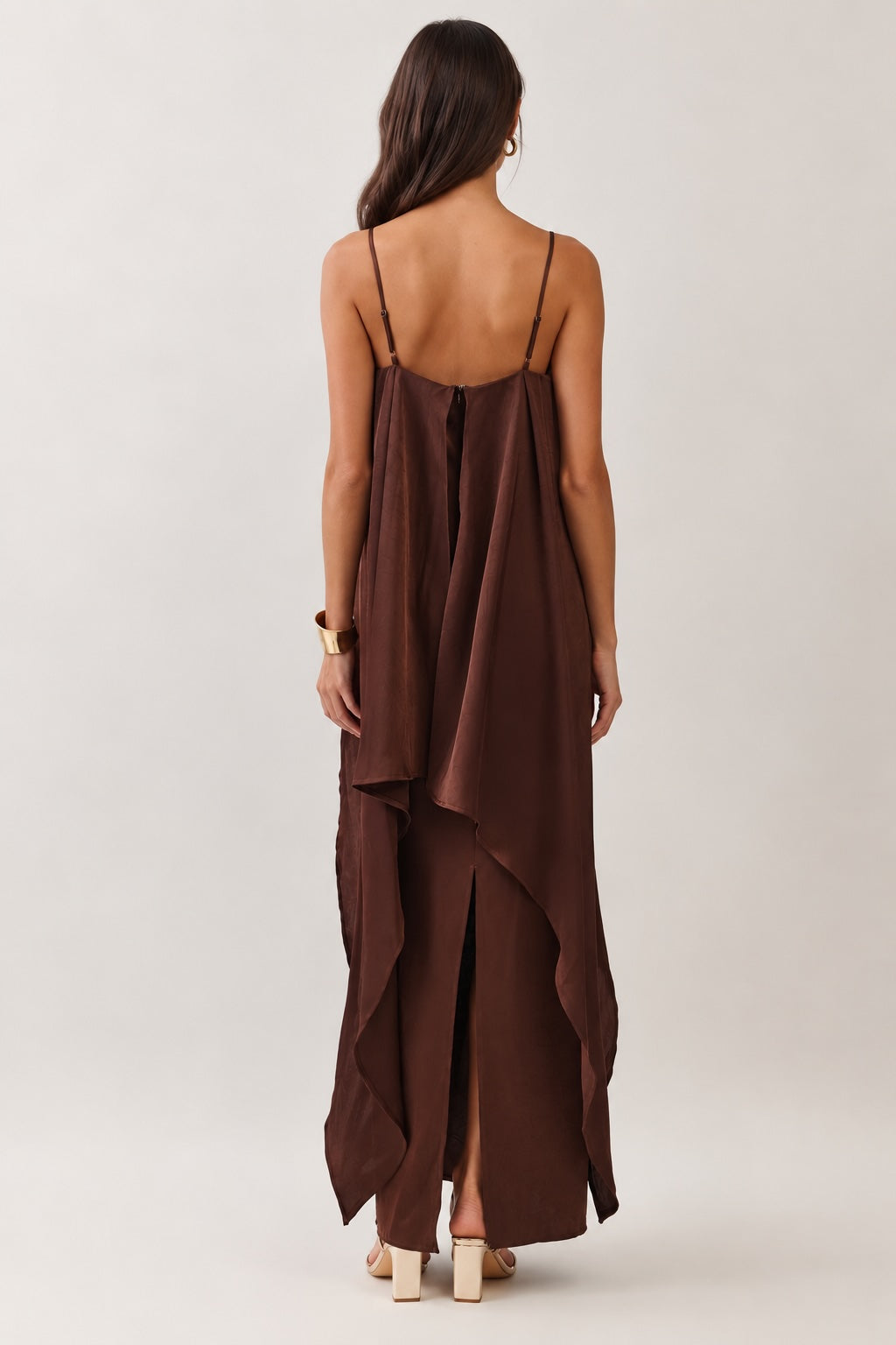 Brown Satin Overlay Maxi Dress