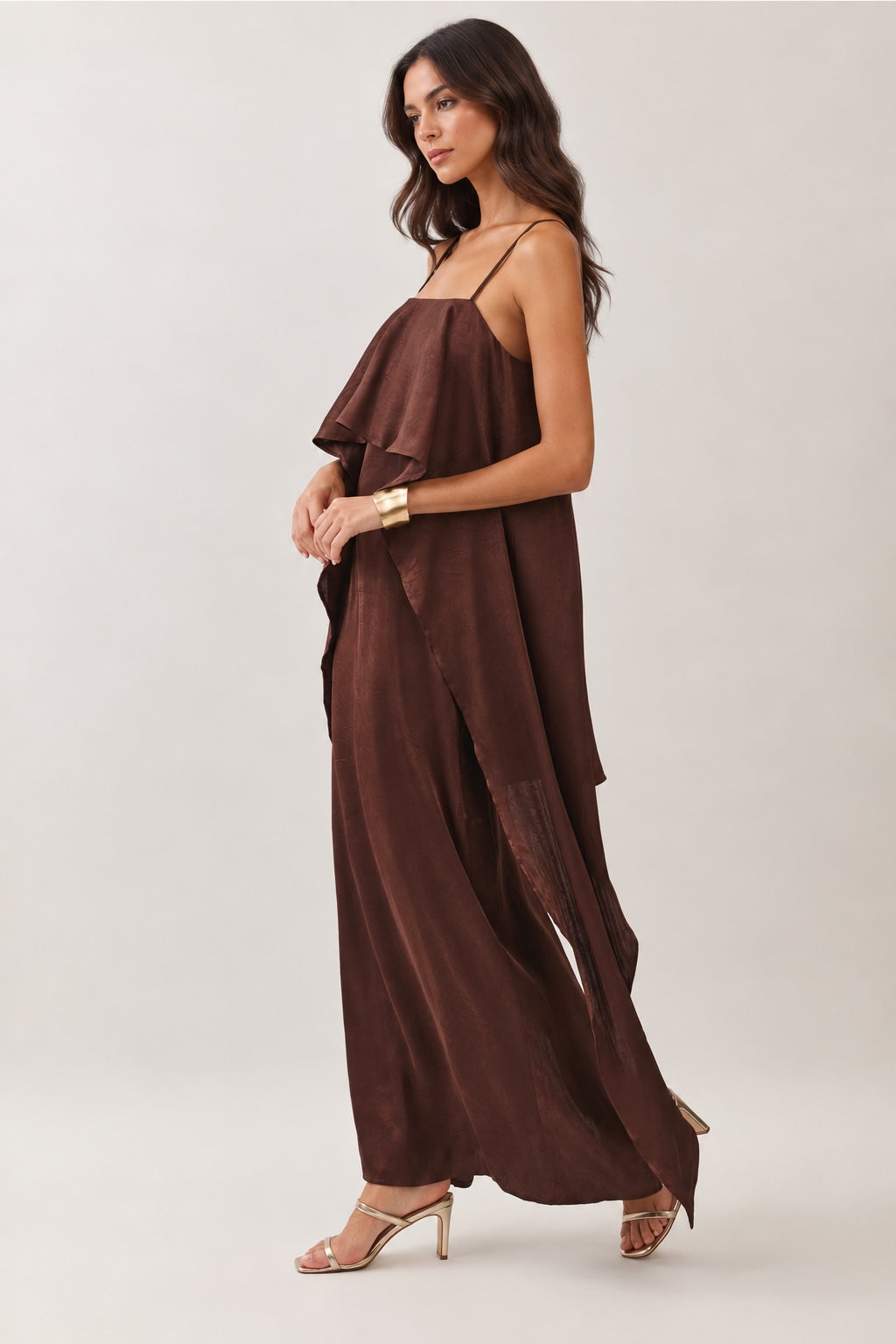 Brown Satin Overlay Maxi Dress