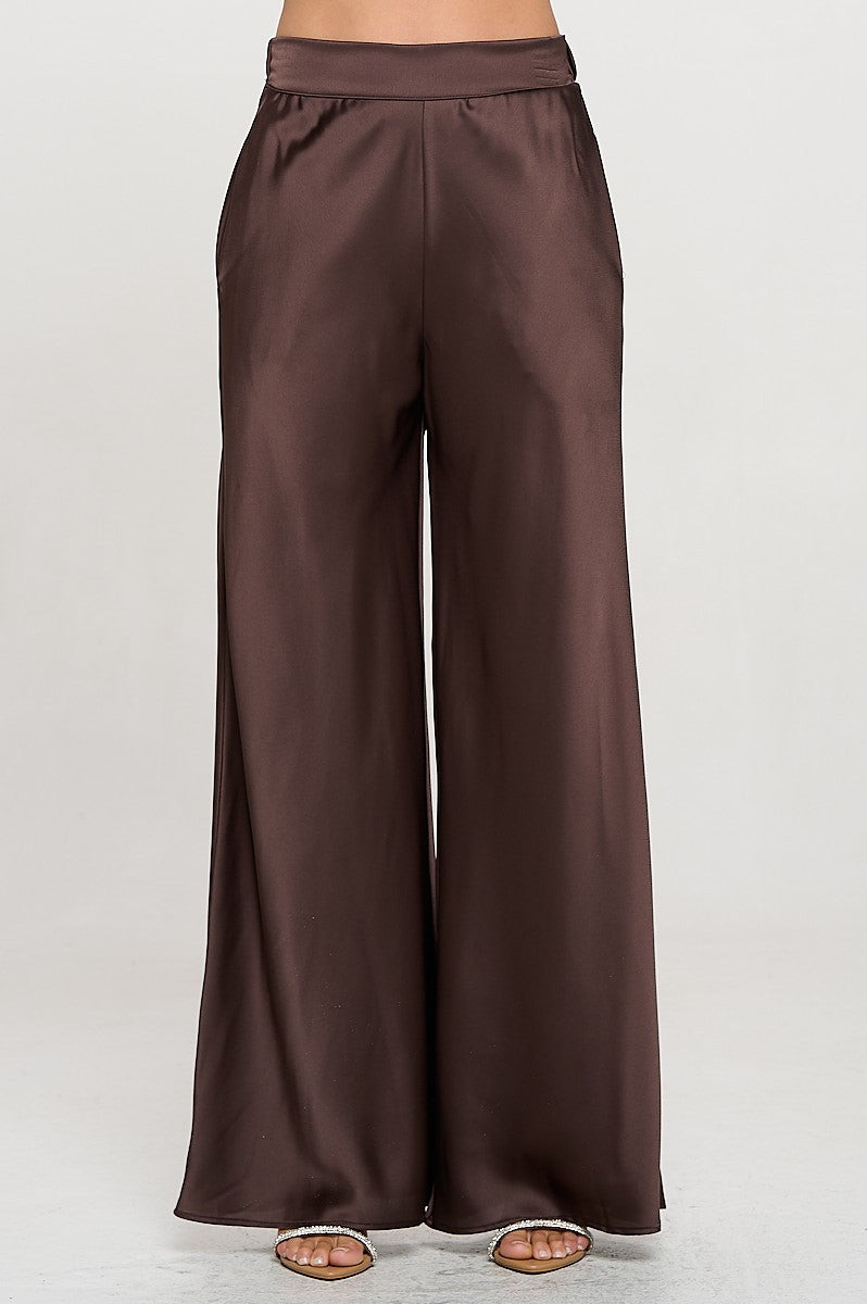 Brown Satin Pull-on Pants