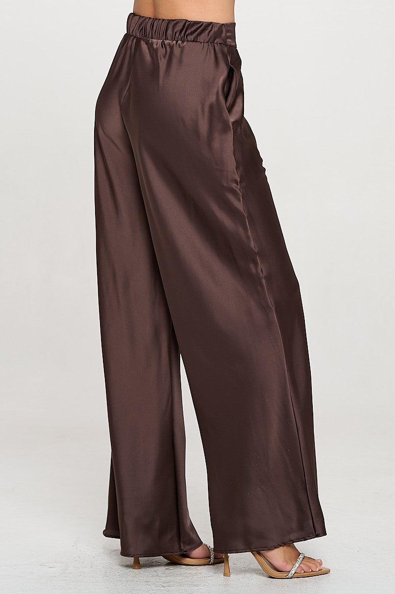Brown Satin Pull-on Pants