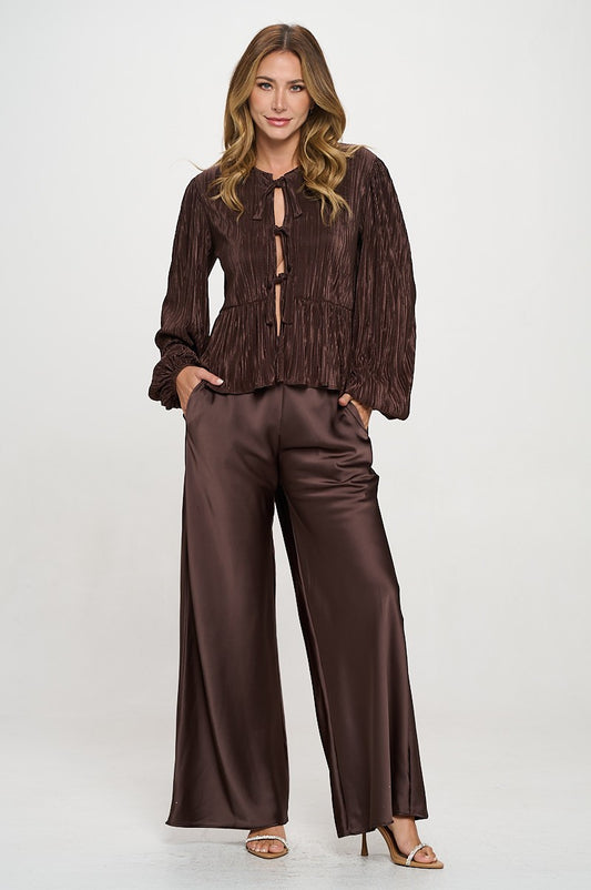 Brown Satin Pull-on Pants