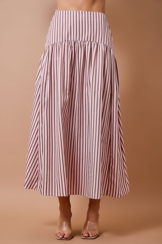 Pink + Brown Striped Midi Skirt