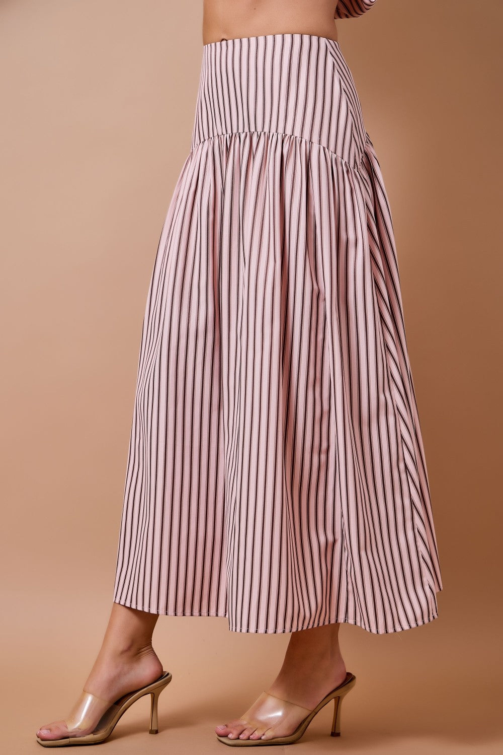 Pink + Brown Striped Midi Skirt