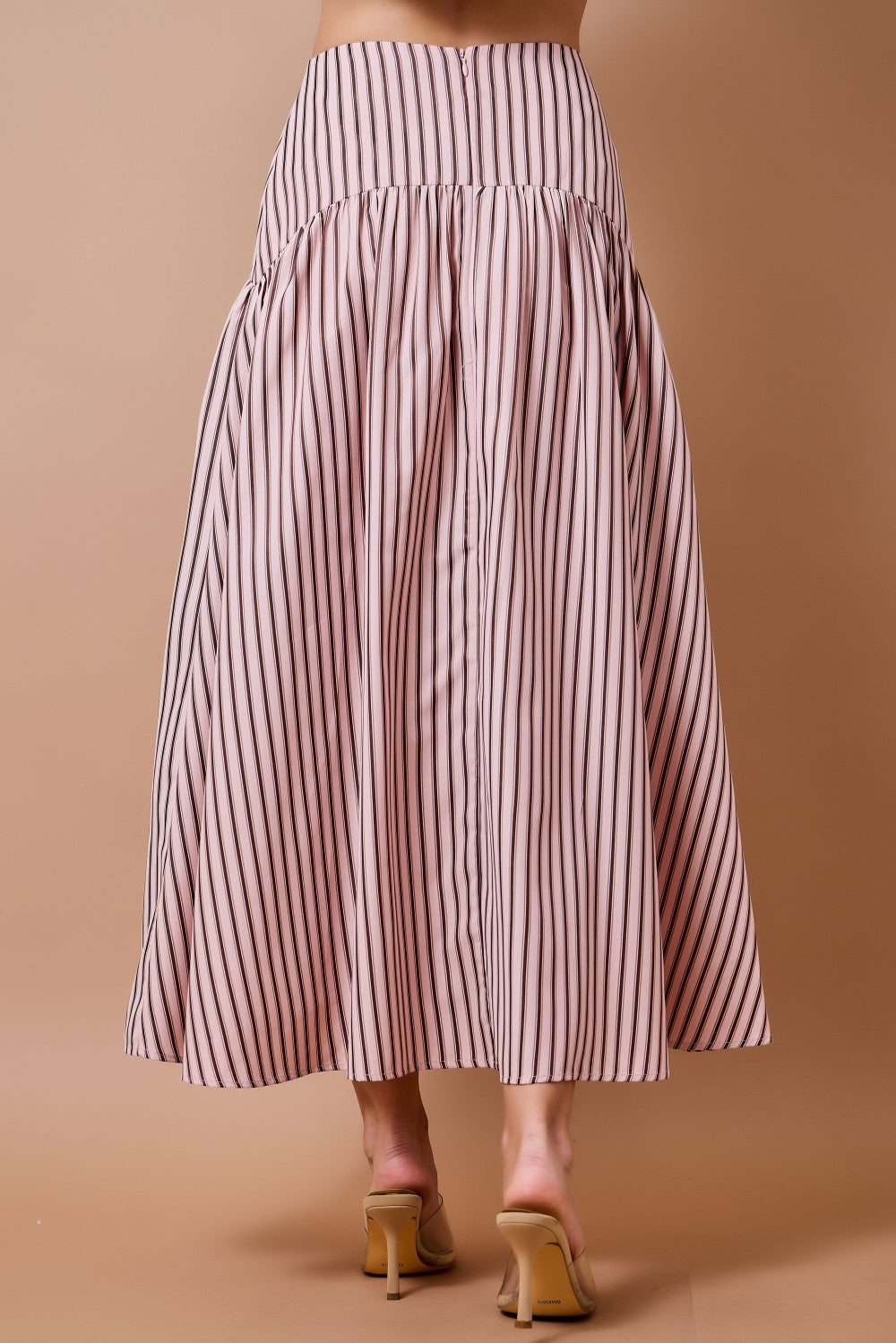 Pink + Brown Striped Midi Skirt