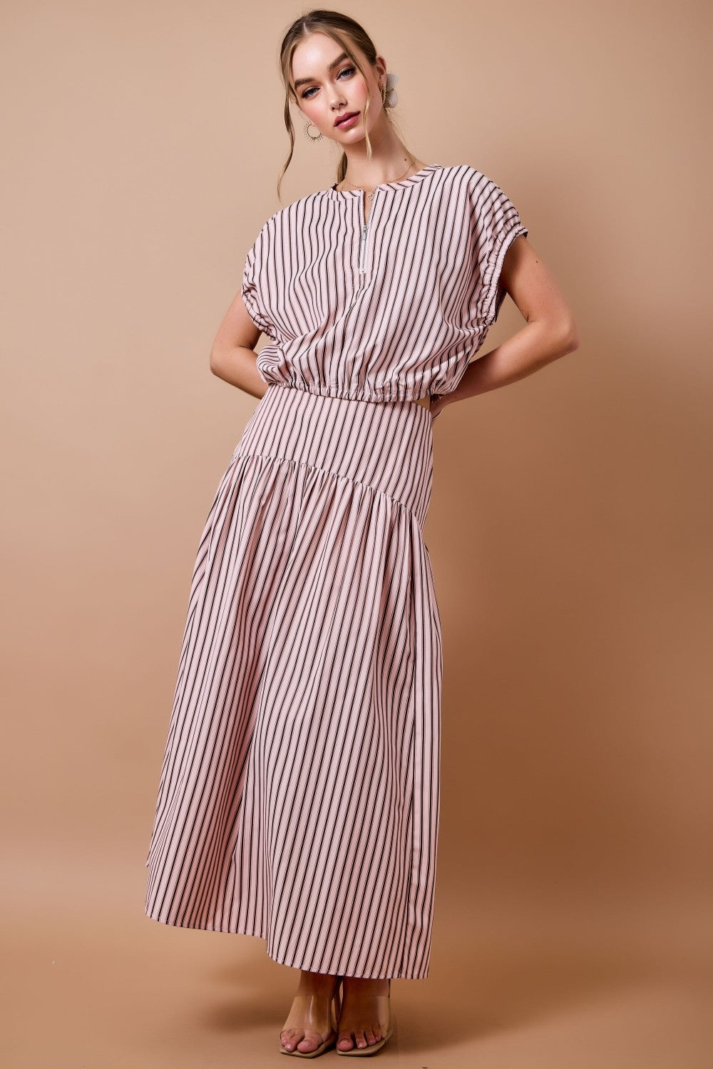 Pink + Brown Striped Midi Skirt